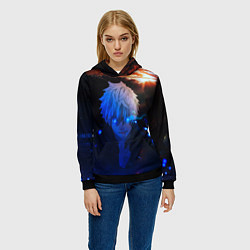 Толстовка-худи женская Сатору гото голубые глаза, цвет: 3D-черный — фото 2