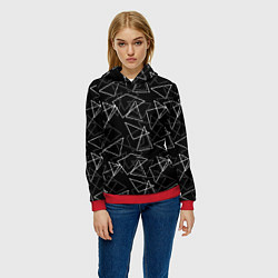 Толстовка-худи женская Черно-белый геометрический, цвет: 3D-красный — фото 2