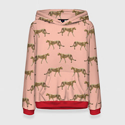 Толстовка-худи женская Гепарды на розовом, цвет: 3D-красный
