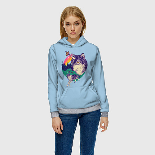 Женская толстовка Волк единорог / 3D-Меланж – фото 3