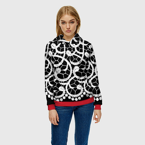Женская толстовка Черно-белое кружево / 3D-Красный – фото 3