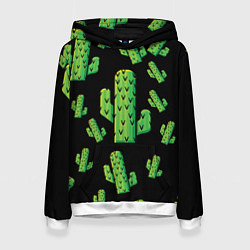 Толстовка-худи женская Cactus Time - Веселые кактусы, цвет: 3D-белый