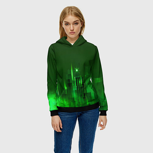 Женская толстовка Зеленый город / 3D-Черный – фото 3