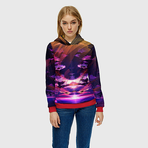 Женская толстовка Закат Облака / 3D-Красный – фото 3