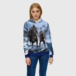Толстовка-худи женская Кратос и Атрей Рагнарек, цвет: 3D-синий — фото 2