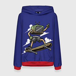 Толстовка-худи женская Телевизор скейтбордист, цвет: 3D-красный