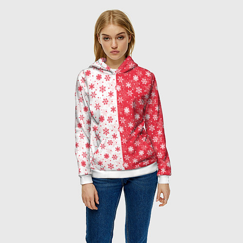 Женская толстовка Снежинки - новогодние узоры / 3D-Белый – фото 3