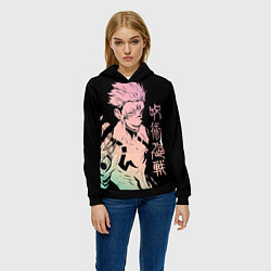 Толстовка-худи женская Сукуна, Магическая битва, цвет: 3D-черный — фото 2