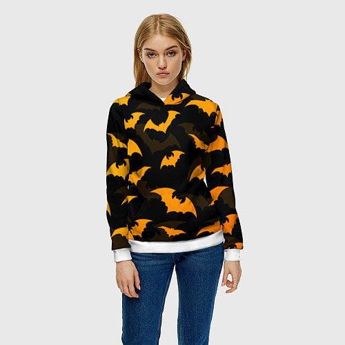 Женская толстовка ЛЕТУЧИЕ МЫШИ НОЧЬ ХЕЛЛОУИН HALLOWEEN NIGHT BATS / 3D-Белый – фото 3