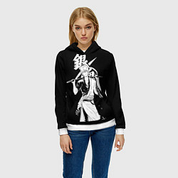 Толстовка-худи женская Гинтоки Саката держит меч Гинтама, цвет: 3D-белый — фото 2