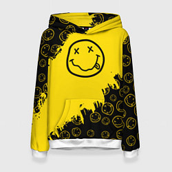 Толстовка-худи женская Nirvana Smile Нирвана Рваный Паттерн, цвет: 3D-белый