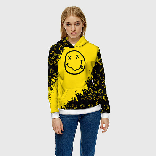 Женская толстовка Nirvana Smile Нирвана Рваный Паттерн / 3D-Белый – фото 3