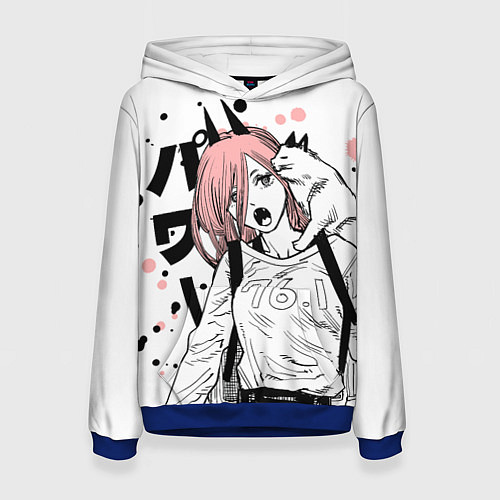 Женская толстовка Power с котиком - Chainsaw Man / 3D-Синий – фото 1