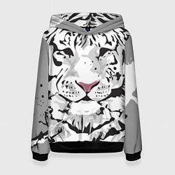 Толстовка-худи женская Белый снежный тигр, цвет: 3D-черный
