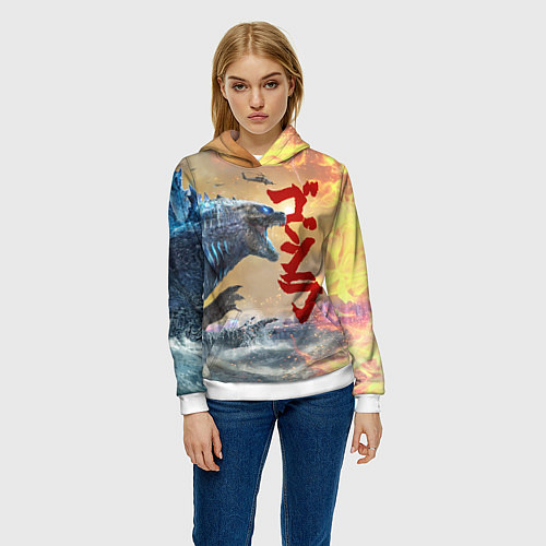 Женская толстовка ГОДЗИЛЛА АТАКУЕТ! / 3D-Белый – фото 3