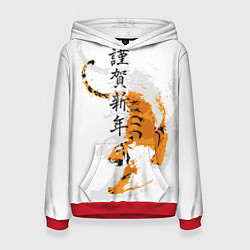 Толстовка-худи женская Китайский тигр цвета 3D-красный — фото 1