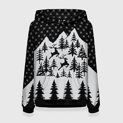 Толстовка-худи женская Северные Олени в Горах, цвет: 3D-черный