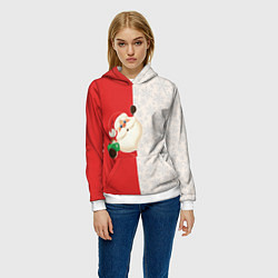 Толстовка-худи женская Дед Мороз селфи, цвет: 3D-белый — фото 2