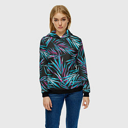 Толстовка-худи женская Листья Пальм Неон, цвет: 3D-черный — фото 2