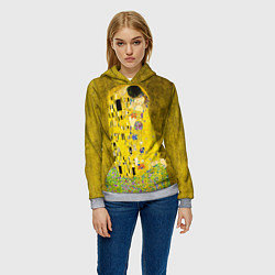 Толстовка-худи женская Влюблённые поцелуй художник Климт, цвет: 3D-меланж — фото 2