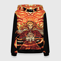 Толстовка-худи женская Пламенный столб Ренгоку Кенджуро, цвет: 3D-черный