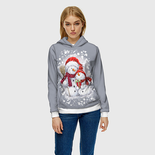 Женская толстовка Два снеговика / 3D-Белый – фото 3