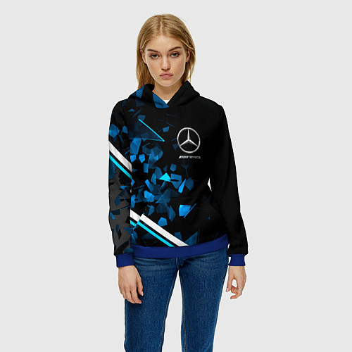 Женская толстовка Mercedes AMG Осколки стекла / 3D-Синий – фото 3