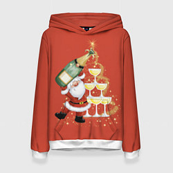 Толстовка-худи женская Дед Мороз и шампанское, цвет: 3D-белый