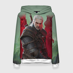Толстовка-худи женская ВЕДЬМАК THE WITCHER ГЕРАЛЬТ С МЕЧОМ, цвет: 3D-белый