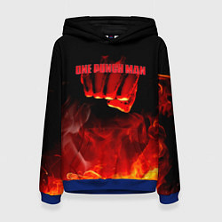 Толстовка-худи женская Кулак One Punch-Man в огне, цвет: 3D-синий