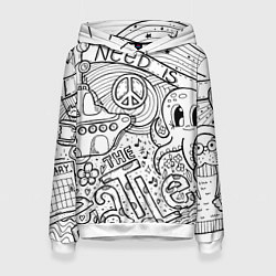 Толстовка-худи женская All you need is The Beatles Раскраска, цвет: 3D-белый
