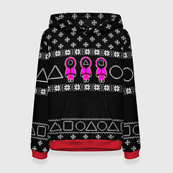 Толстовка-худи женская Новогодний свитер Ojingeo geim, цвет: 3D-красный