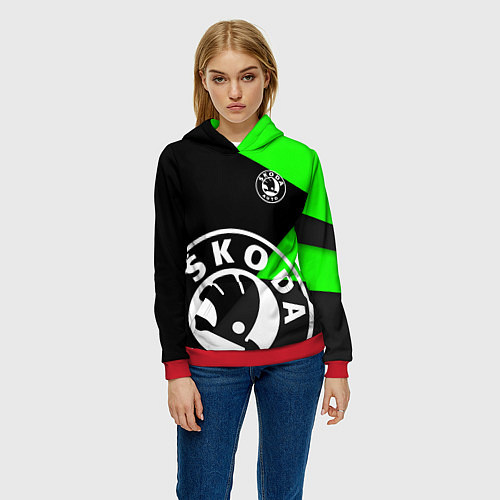 Женская толстовка SKODA GEOMETRY SPORT GREEN / 3D-Красный – фото 3