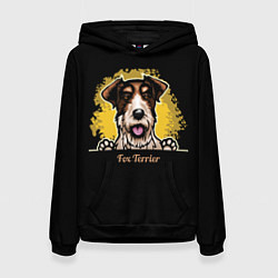 Толстовка-худи женская Фокстерьер Fox terrier, цвет: 3D-черный