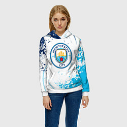 Толстовка-худи женская Manchester City - Футбольный клуб, цвет: 3D-белый — фото 2