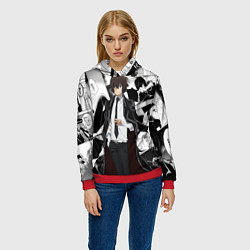 Толстовка-худи женская Дазай Осаму на фоне манги, цвет: 3D-красный — фото 2