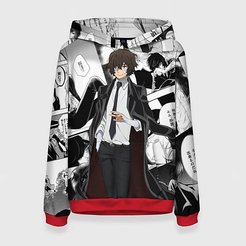 Женская толстовка Дазай Осаму на фоне манги / 3D-Красный – фото 1