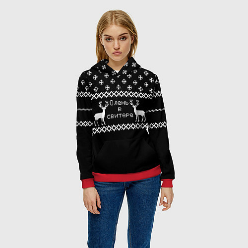 Женская толстовка Олень в свитере / 3D-Красный – фото 3