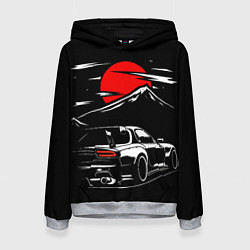 Толстовка-худи женская MAZDA RX 7 Мазда при свете красной луны, цвет: 3D-меланж