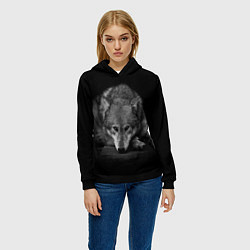 Толстовка-худи женская Волк, на черном фоне, цвет: 3D-черный — фото 2