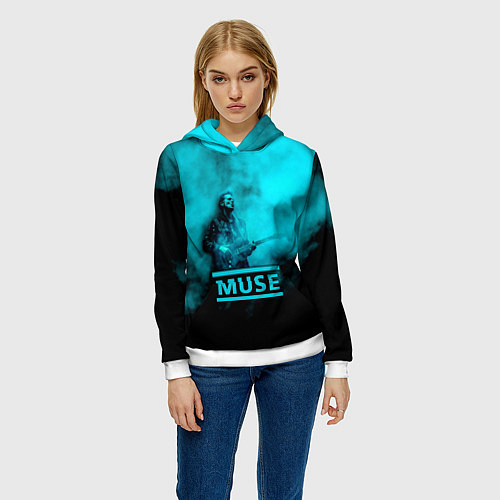 Женская толстовка Мэттью Беллами бирюзовый туман Muse / 3D-Белый – фото 3