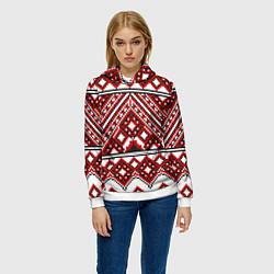 Толстовка-худи женская Русский узор, геометрическая вышивка, цвет: 3D-белый — фото 2