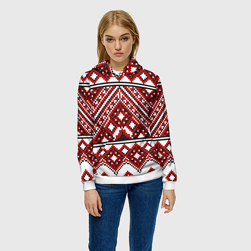 Женская толстовка Русский узор, геометрическая вышивка / 3D-Белый – фото 3