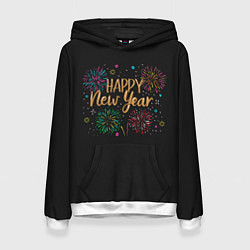 Толстовка-худи женская Fireworks Explosinons Happy New Year, цвет: 3D-белый