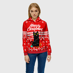 Толстовка-худи женская MEOW CHRISTMAS, цвет: 3D-красный — фото 2