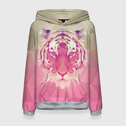 Толстовка-худи женская Тигр лоу поли, цвет: 3D-меланж
