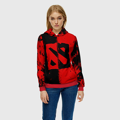 Женская толстовка DOTA 2 БРЫЗГИ КРАСОК, КРАСНО ЧЁРНЫЙ ЛОГО / 3D-Красный – фото 3