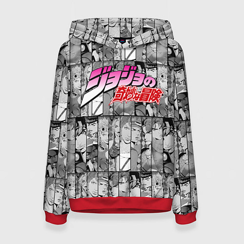 Женская толстовка JOJOS BIZARRE ADVENTURE ЧЁРНО БЕЛОЕ / 3D-Красный – фото 1