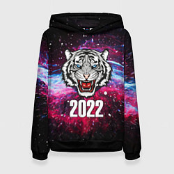 Толстовка-худи женская ЧЁРНЫЙ ТИГР НОВЫЙ ГОД 2022 GRAY TIGER NEW YEAR, цвет: 3D-черный