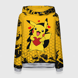 Толстовка-худи женская ПОКЕМОНЫ, ПИКАЧУ ДЕРЖИТ СЕРДЦЕ, цвет: 3D-меланж